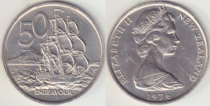 1976 New Zealand 50 Cents (chUnc) A004628 - Click Image to Close